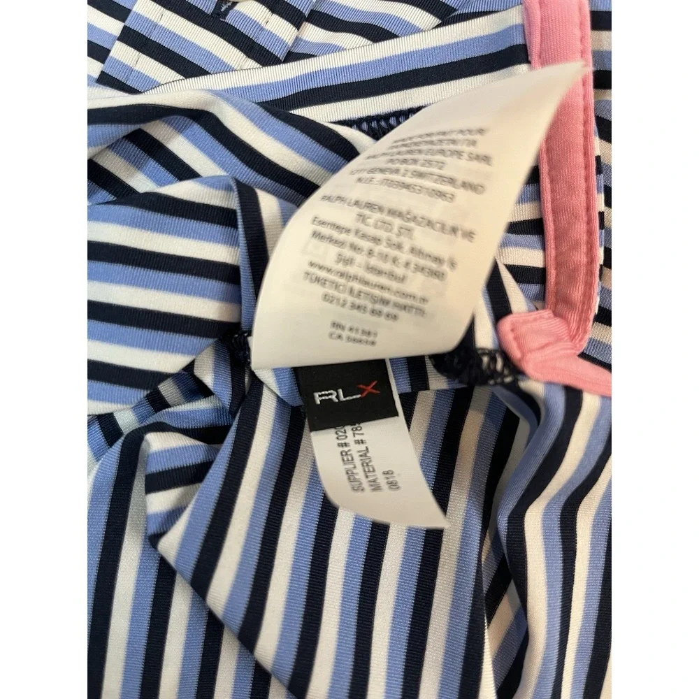 RLX Ralph Lauren Golf Polo Men's Large Performance Wicking Blue‎ Black Striped
